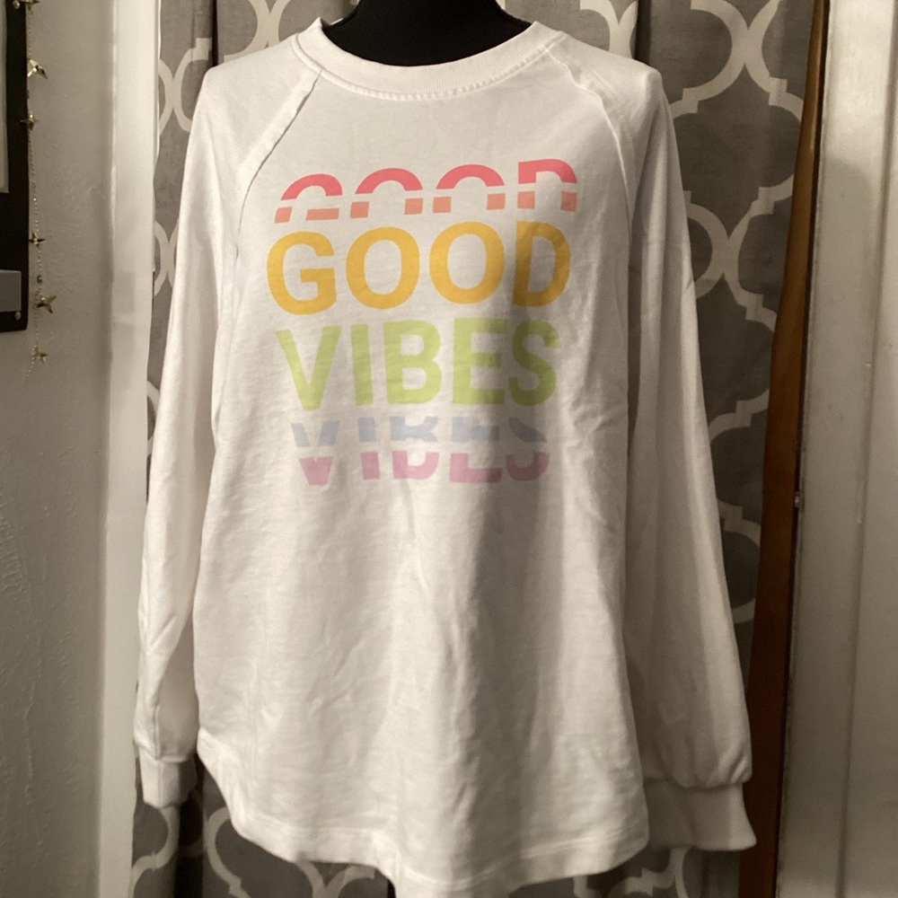 Good Vibes white sweatshirt pastel color Xl